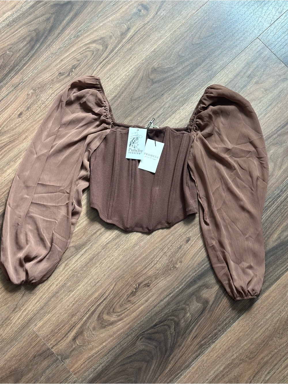 Promesa Chocolate Brown Puff Sleeve Crop Top